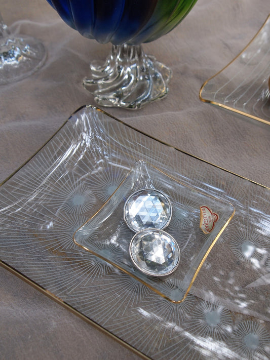 ◍ 德國 50-60 年代 ◍ HEYE GLASS 多用途金邊玻璃盤 (正方形小)