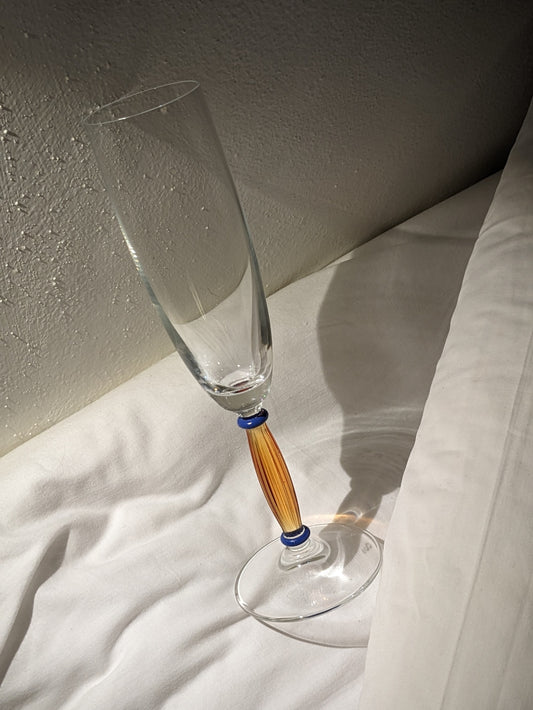 少見 ◍ 德國老杯子 ◍  Spiegelau 橘藍配水晶玻璃 香檳杯